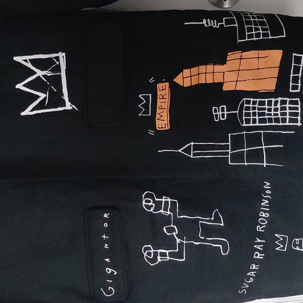 Rare Basquiat Black Wool Mid Coat With Signature And Artwork 23" Pit To Pit - Picture 6 of 16